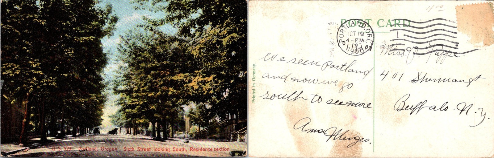 Sixth Street Looking South, Residence Section, Portland, OR Postcards Used 56646