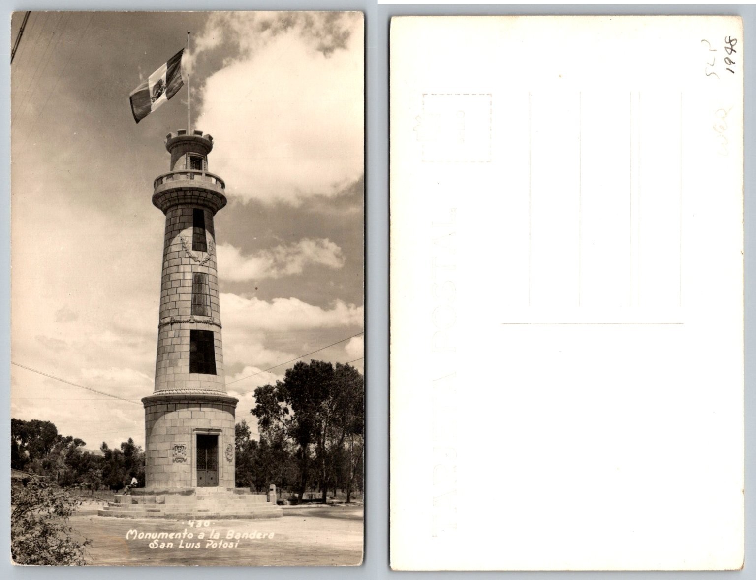 1948 RPPC Monumento a la Bandera San Luis Potosi Mexico Flag Monument