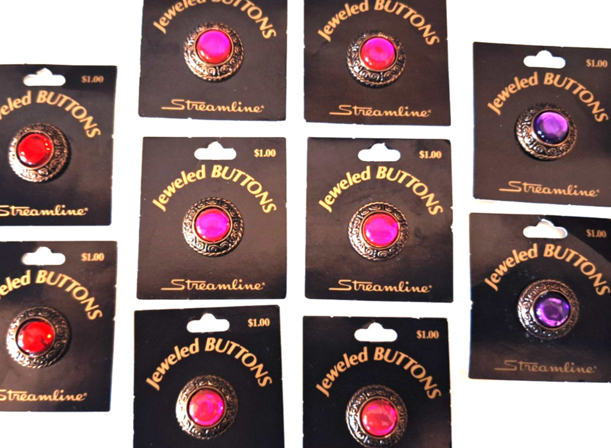 Vintage Rhinestone Look Buttons Jewel Tone Faux Gem Shank Sewing Craft Lot NOS