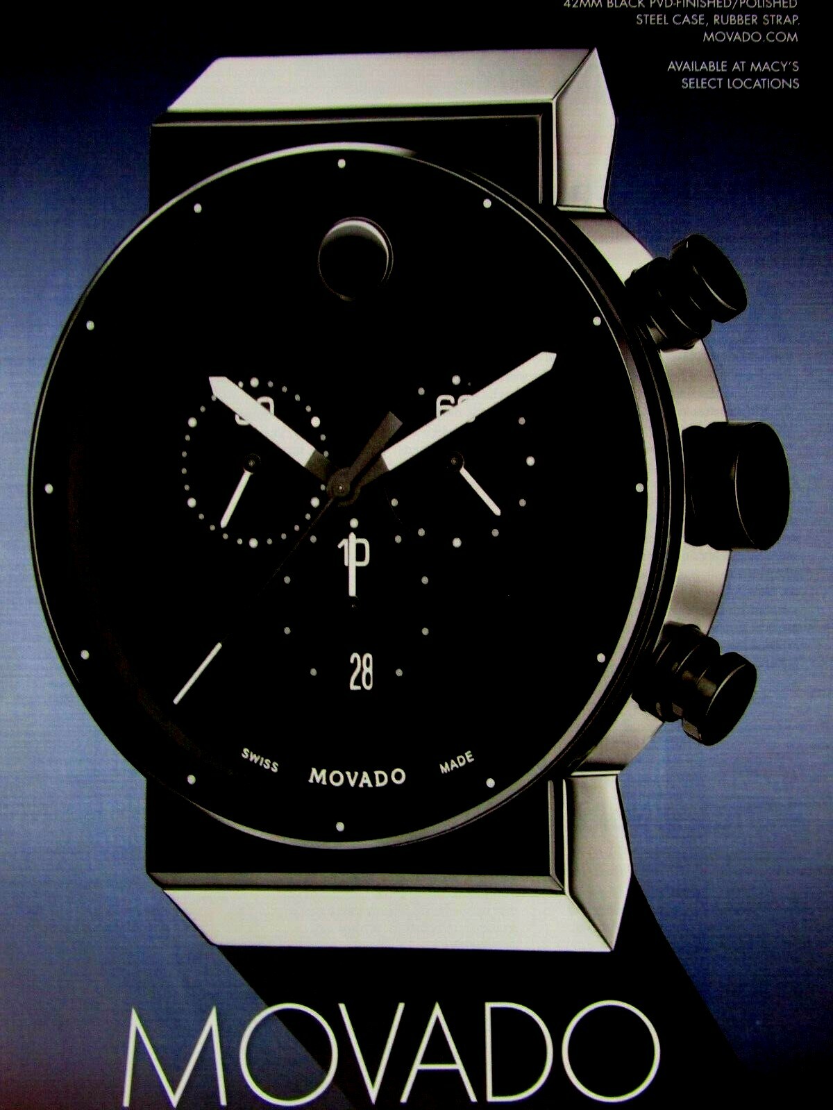2012 Movado Sapphire Synergy Chronograph 42 MM Black-Original PRINT AD-8.5 x 11