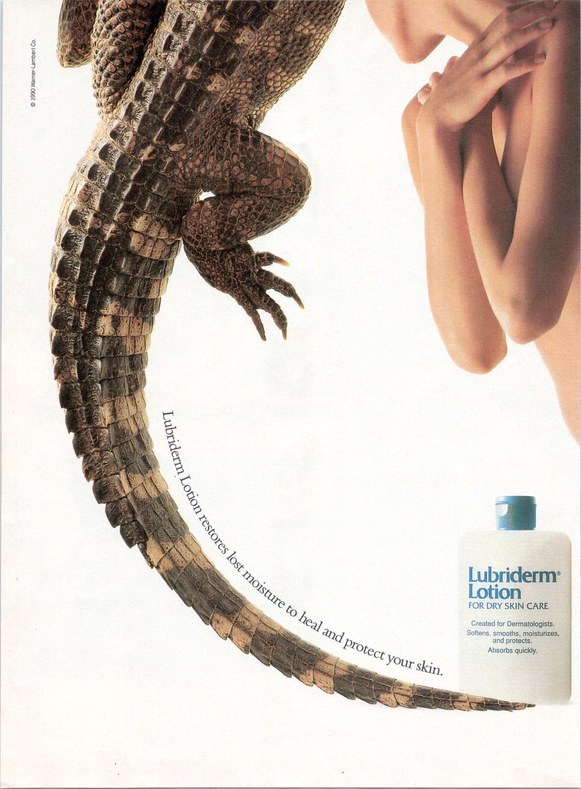 LUBRIDERM Lotion 1991 Vintage Print Ad Alligator Dry Skin Beauty Advertising LUBRIDERM Lotion 1991 Vintage Print Ad Alligator Dry Skin Beauty Advertising