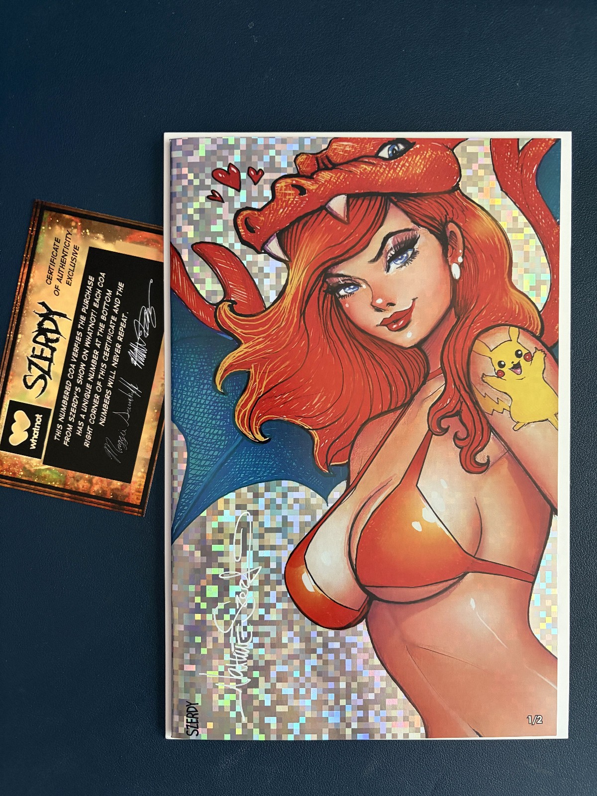 POKEMON Charizard Face Profile 1 of 2 Sketch Crystal Pixel Signed Nathan Szerdy