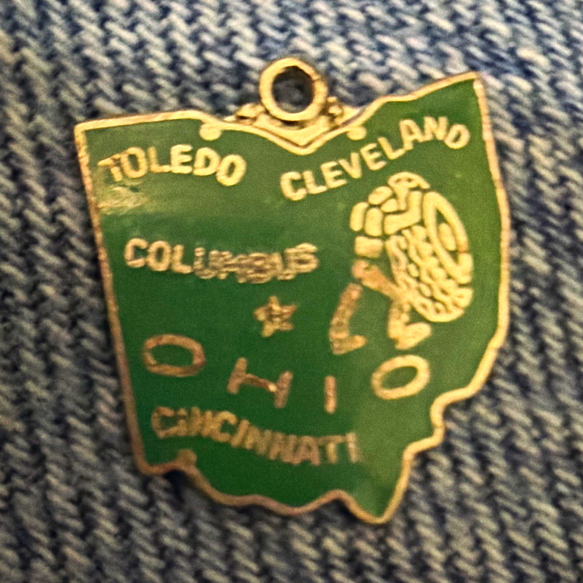 Ohio Souvenir Charm Vintage  Green Enamel \