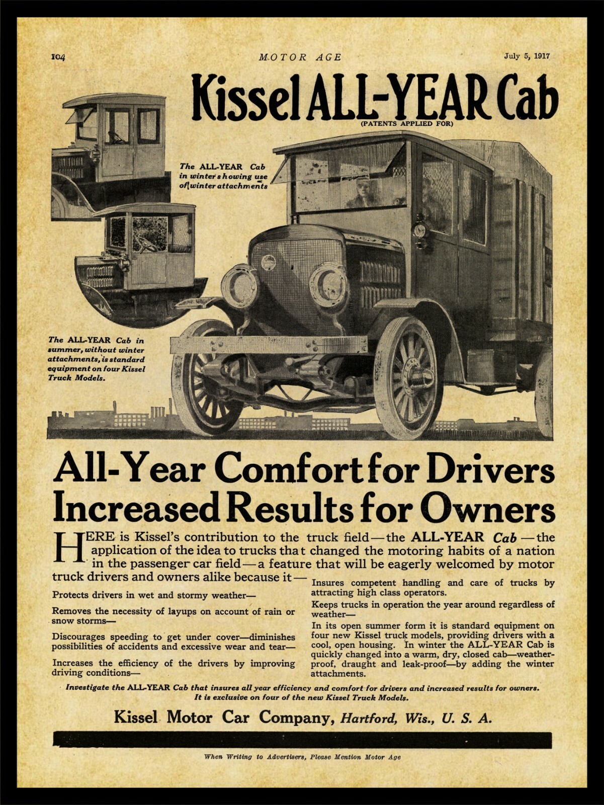1917 Kissel Trucks of Hartford, Wisconsin NEW Metal Sign: 12x16 Large Size