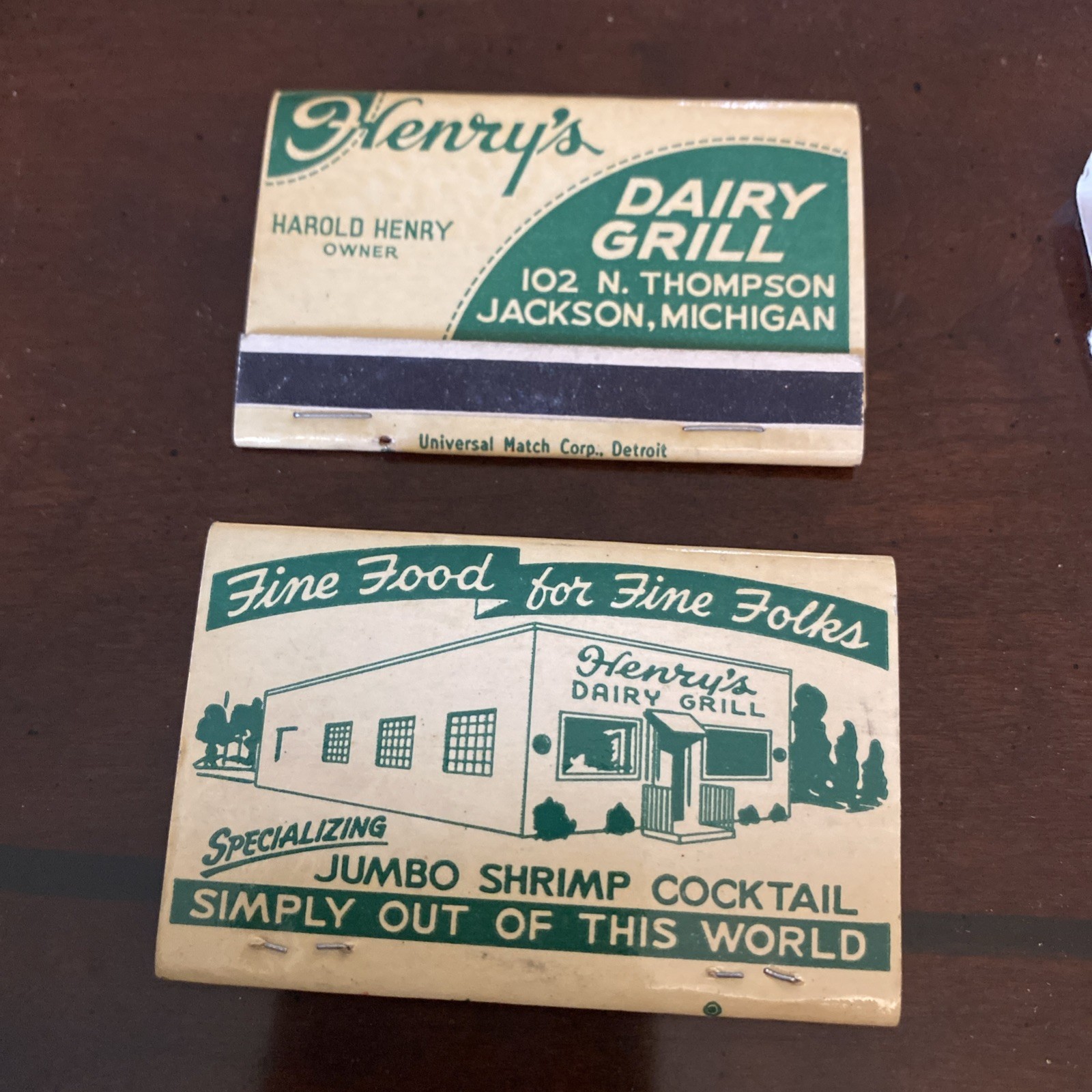 Vintage Harold Henry’s Harvin’s Dairy Grill Jackson Michigan Matchbooks Matches