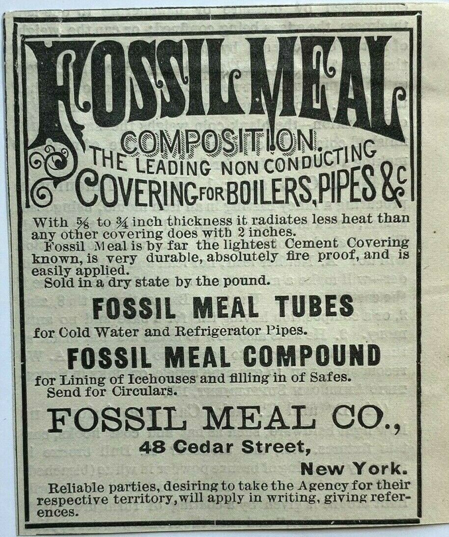 1884 Print Ad Fossil Meal Co Non Conducting Covers Tubes Pipes 48 Cedar St NY