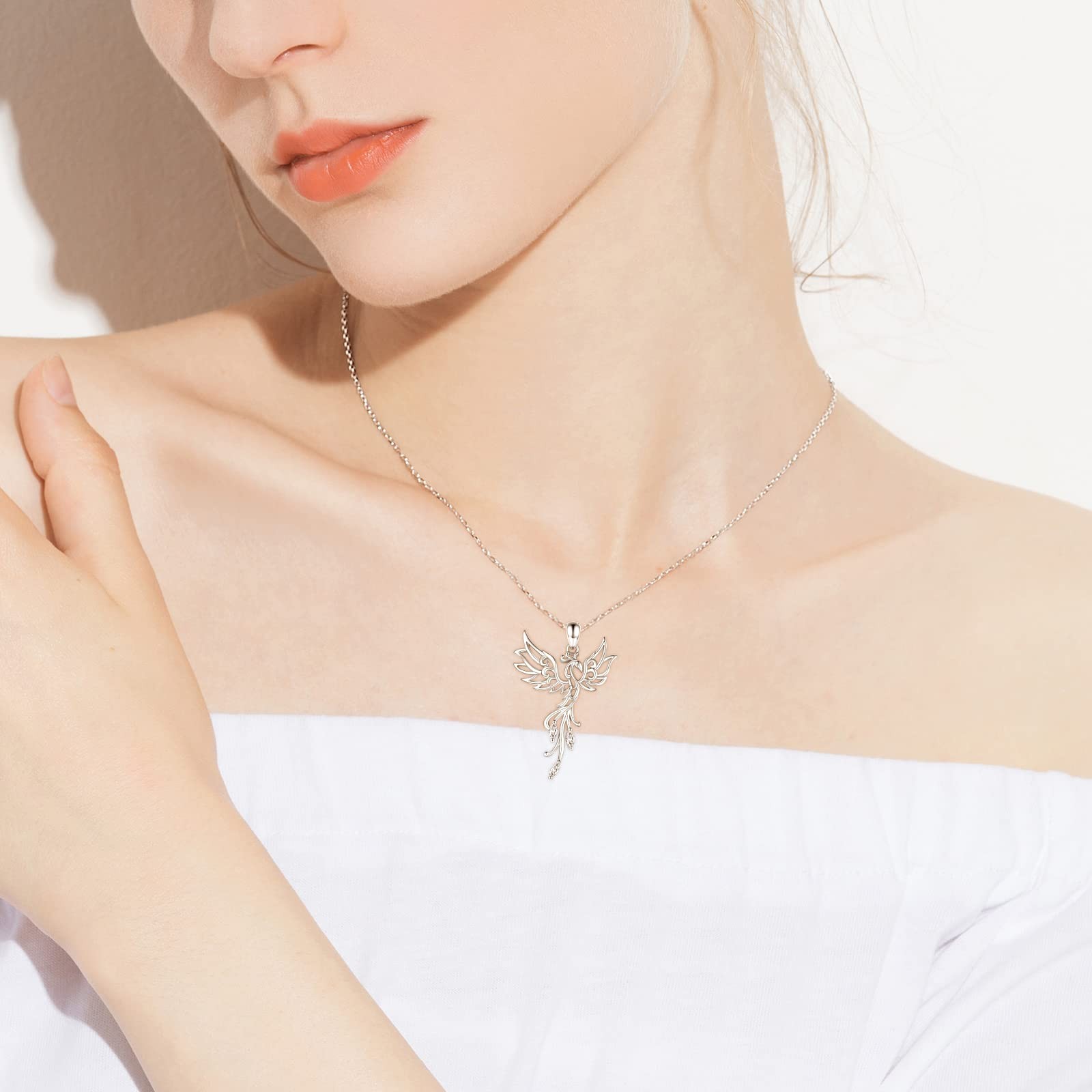 925 Sterling Silver Rising Phoenix Necklace Pendant Rise from the Ashes Jewelry