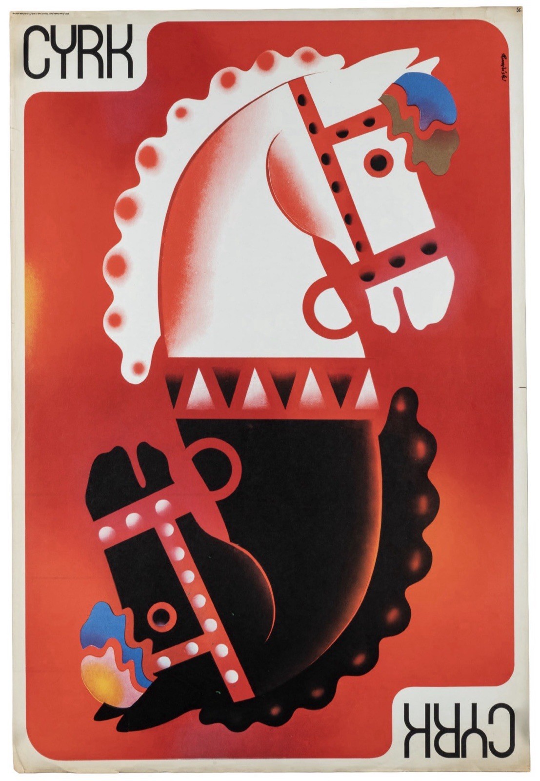 Original 1973 Polish Cyrk Poster Stallions Tomasz Ruminski Vintage Art B1