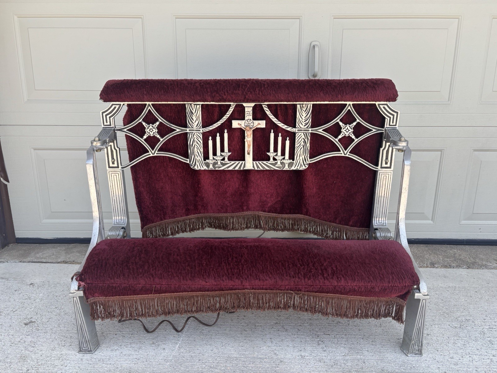 Beautiful Vintage Lighted Folding Funeral Kneeler Catholic Praying Antique