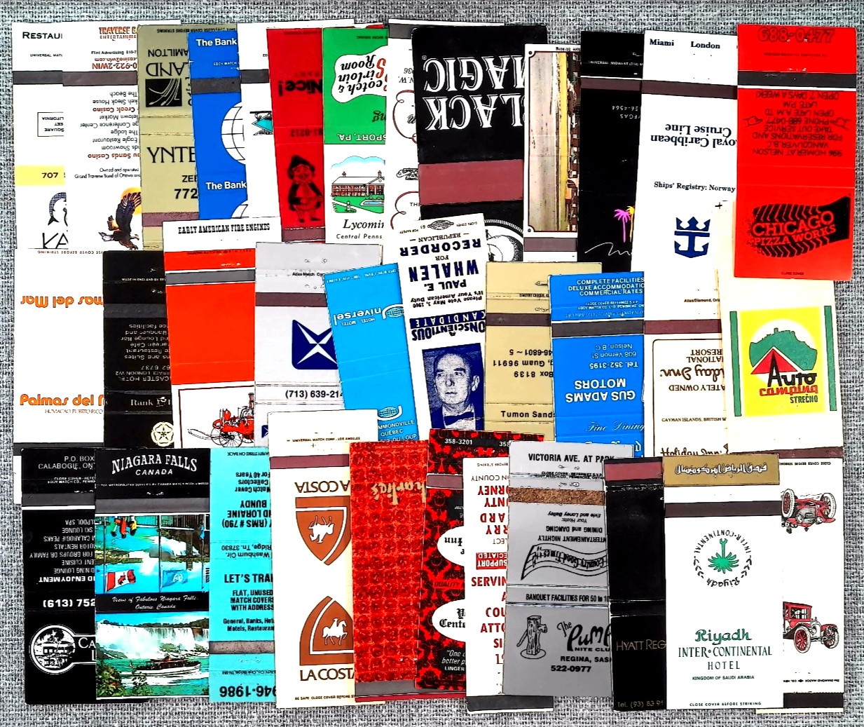 Worldwide Matchbook Cover Lot 30+ Vintage Mixed US Foreign Ads Hotels Bars Banks