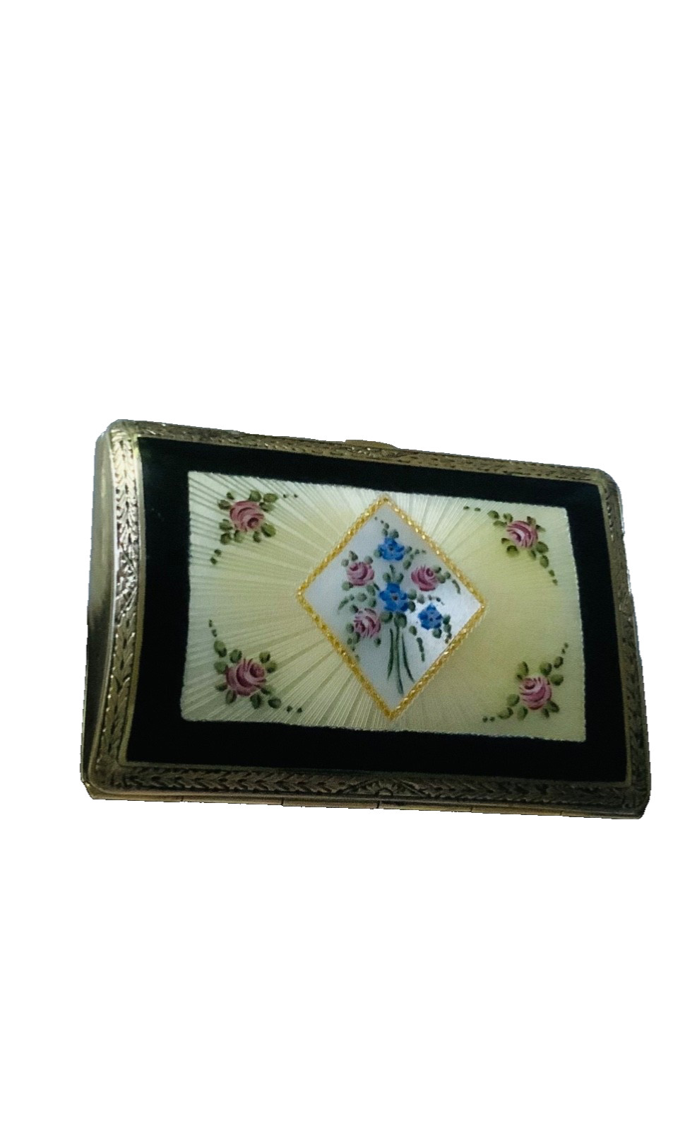 STUNNING1 Antique Silver Floral  ENAMEL GUILLOCHE Cigarette CASE FMCO EXCELLENT
