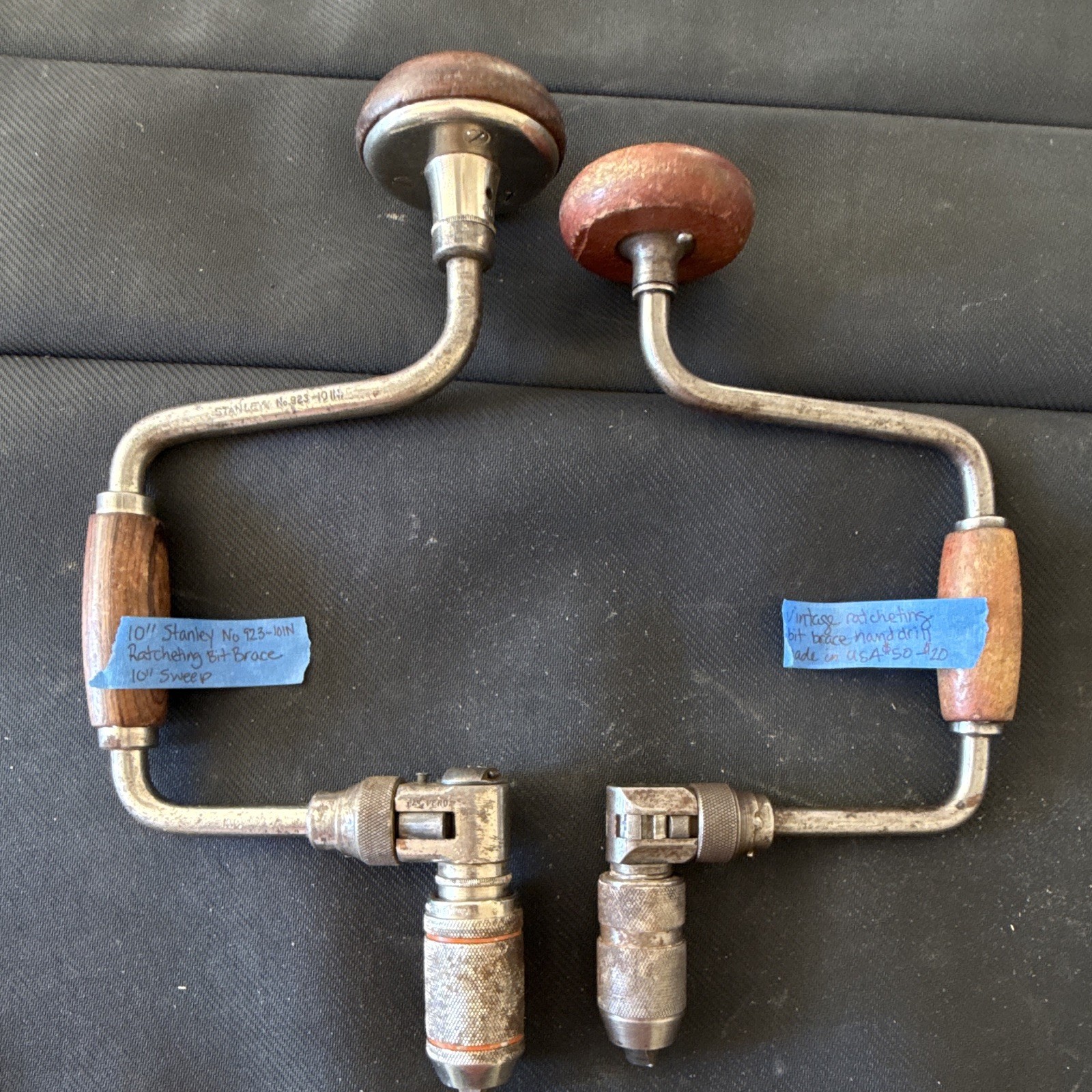 Set of 2 - Ratcheting Bit Brace Hand Drill Vintage Original 1 = Stanley No. 923