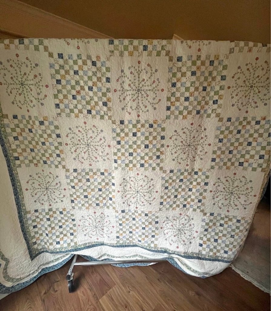 Vintage Handcrafted Patchwork and Embroidered Quilt