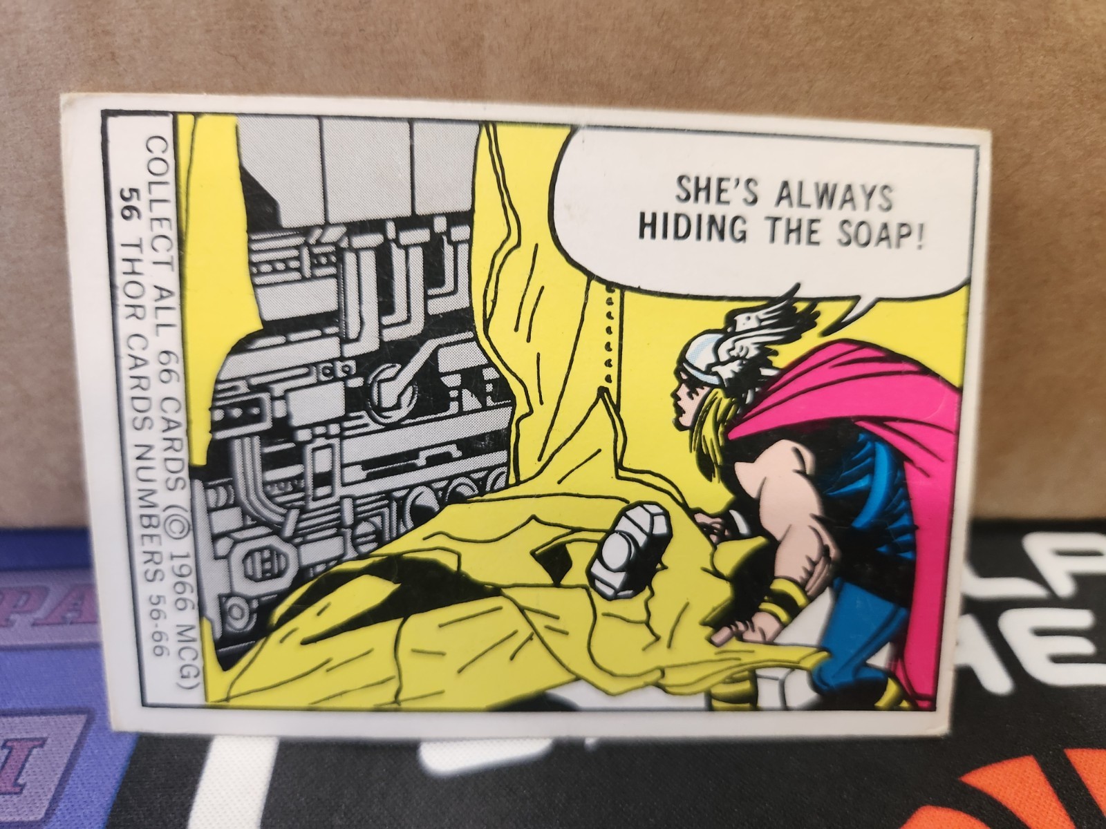 1966 Donruss Marvel Thor Rookie Card #56 She\'s Always Hiding the Soap 1966 Donruss Marvel Thor Rookie Card #56 She\'s Always Hiding the Soap