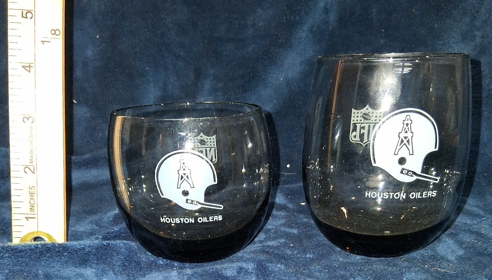 Vtg 1970s Houston Oilers NFL Gas Station Promo Smoked Glass Roly Poly Lot of 2