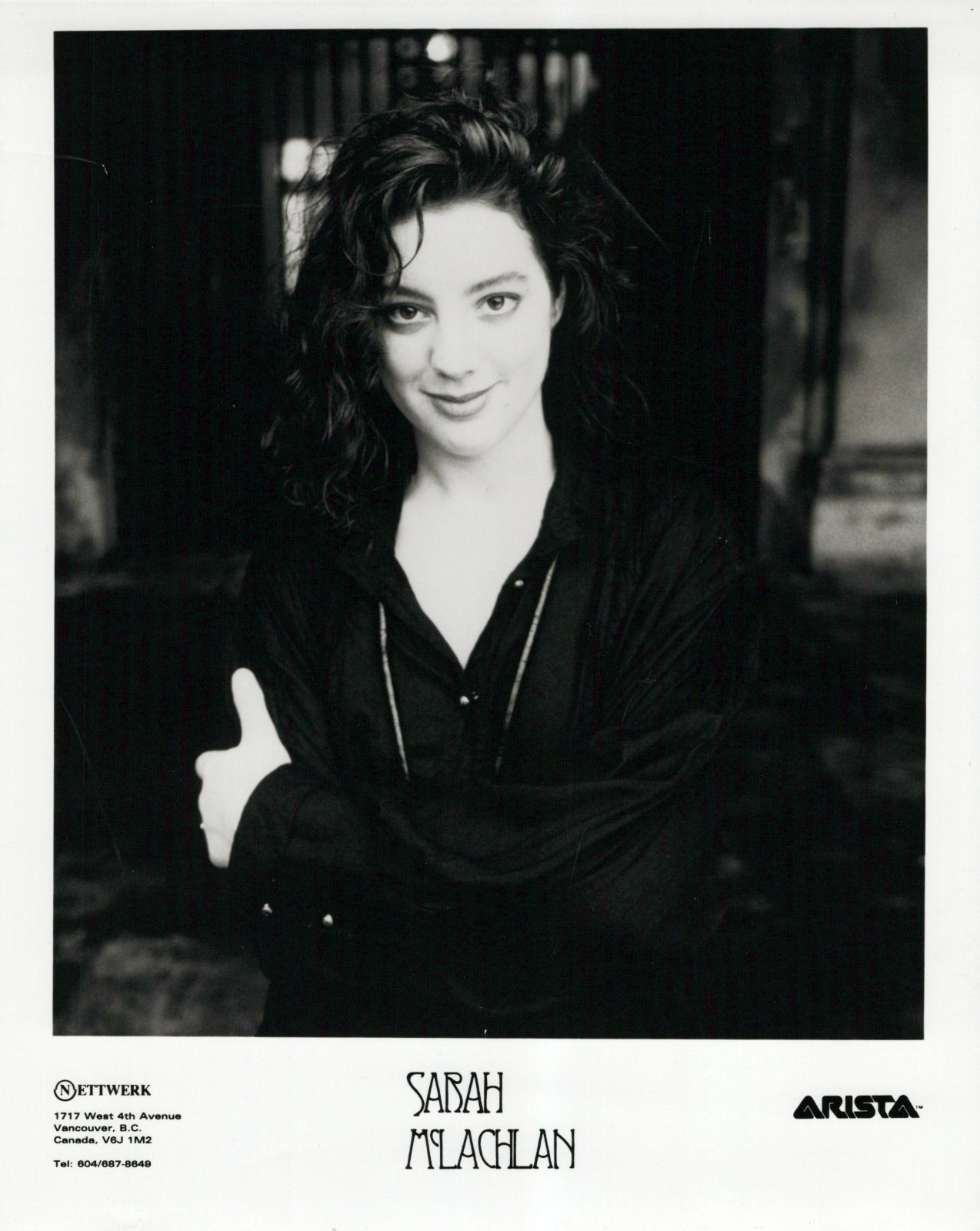 Sarah McLachlan 8x10 B&W Promotional Publicity Photo Nettwerk Arista Records