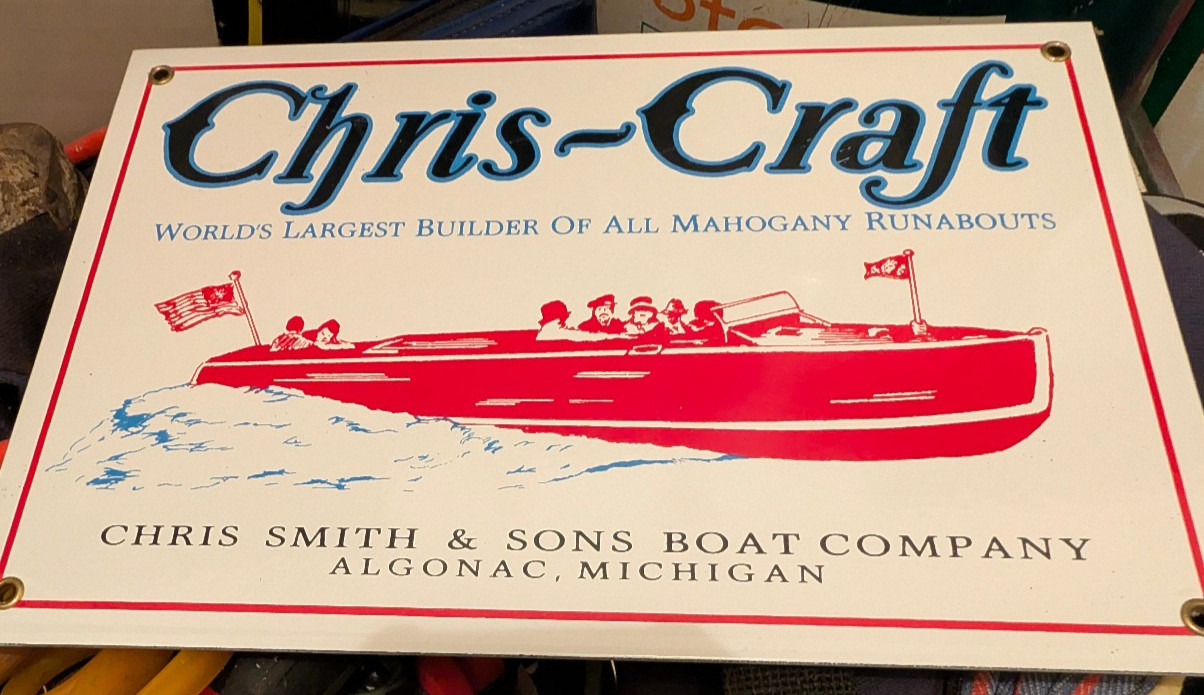 Chris-Craft Boat Vintage Porcelain Sign Algonac Michigan Runabout