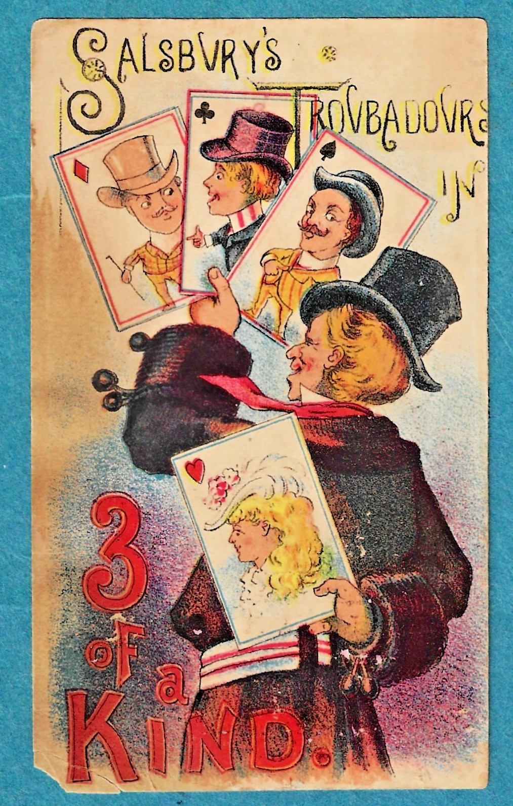 c1880 SALSBURY'S TROUBADOURS Trade Card ~ Musical Comedy & Farce Troupe ~ Scarce c1880 SALSBURY'S TROUBADOURS Trade Card ~ Musical Comedy & Farce Troupe ~ Scarce