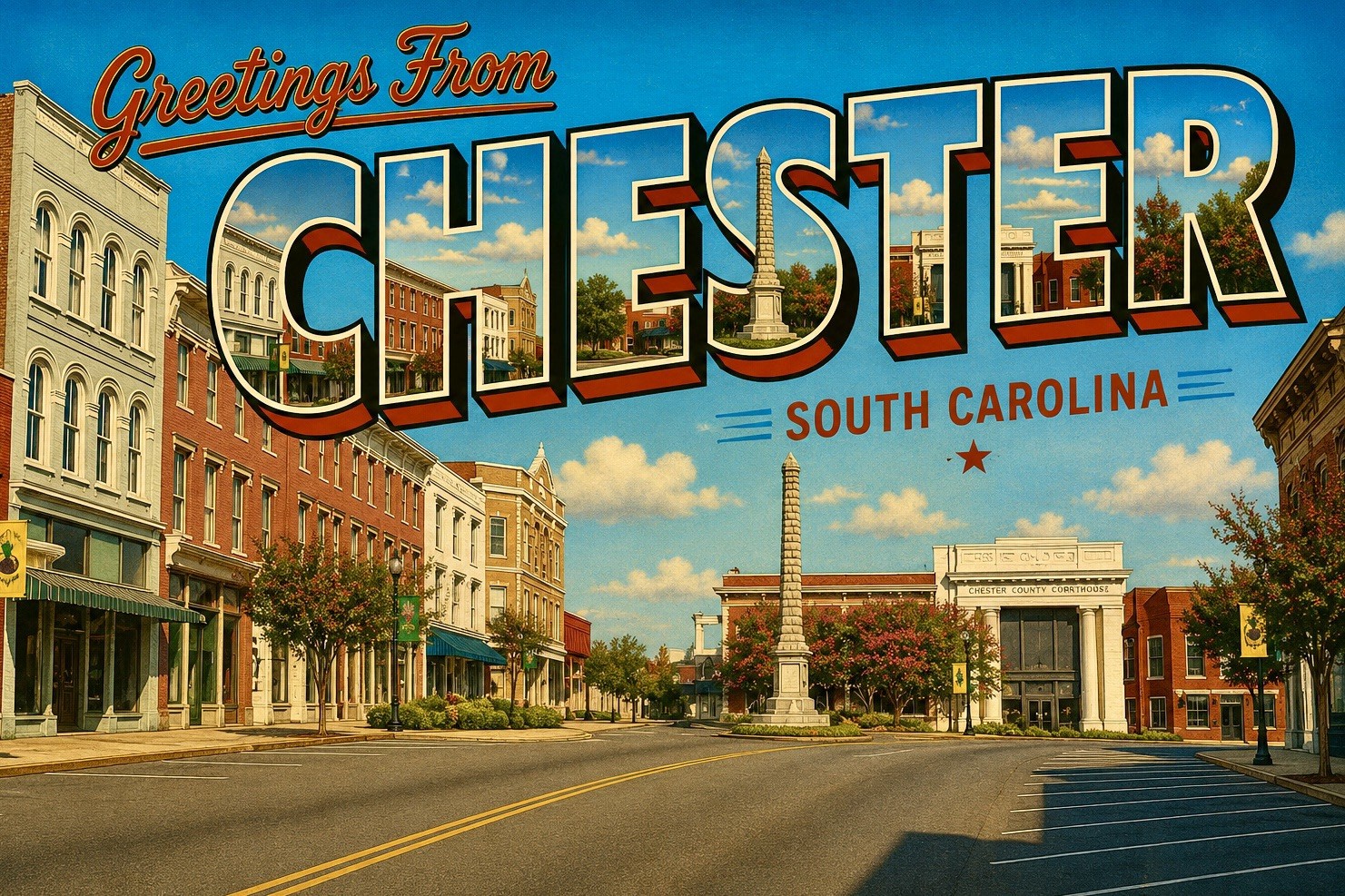 Greetings From Chester, South Carolina MODERN Postcard Large Letter C735