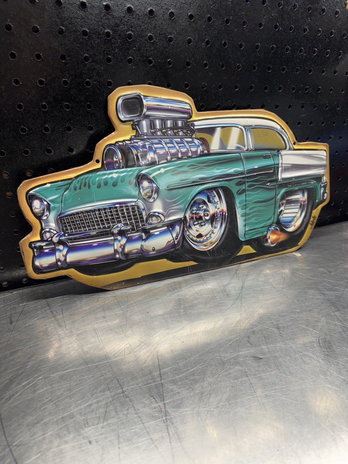 ROHAN DAY Chevy Hot Rod Art Metal Sign OPEN ROADS COLLECTIBLE RUSTIC 18.5”x10”