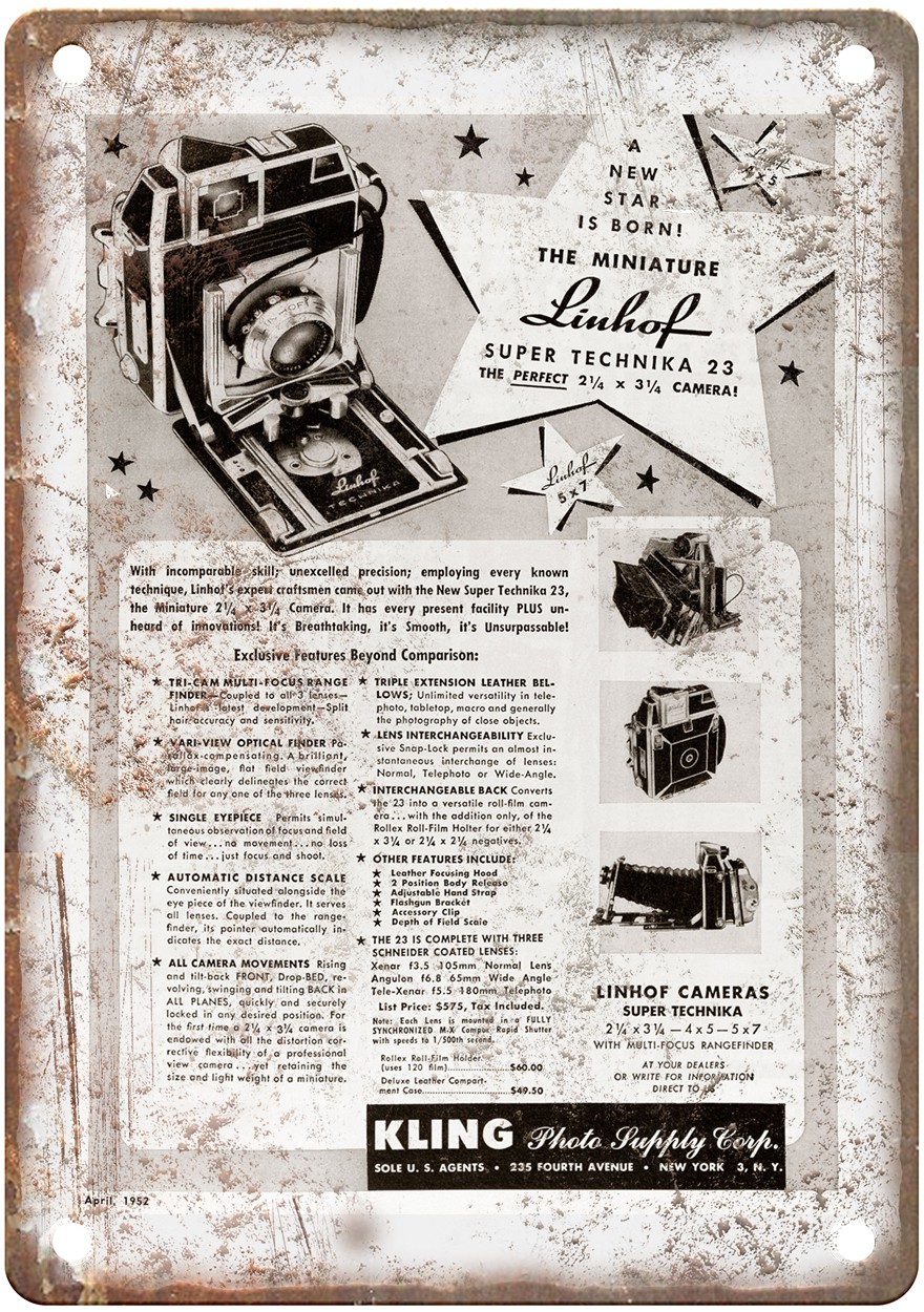 1952 Linhof Vintage Film Camera Advertisement Retro Look Metal Sign C1274 1952 Linhof Vintage Film Camera Advertisement Retro Look Metal Sign C1274