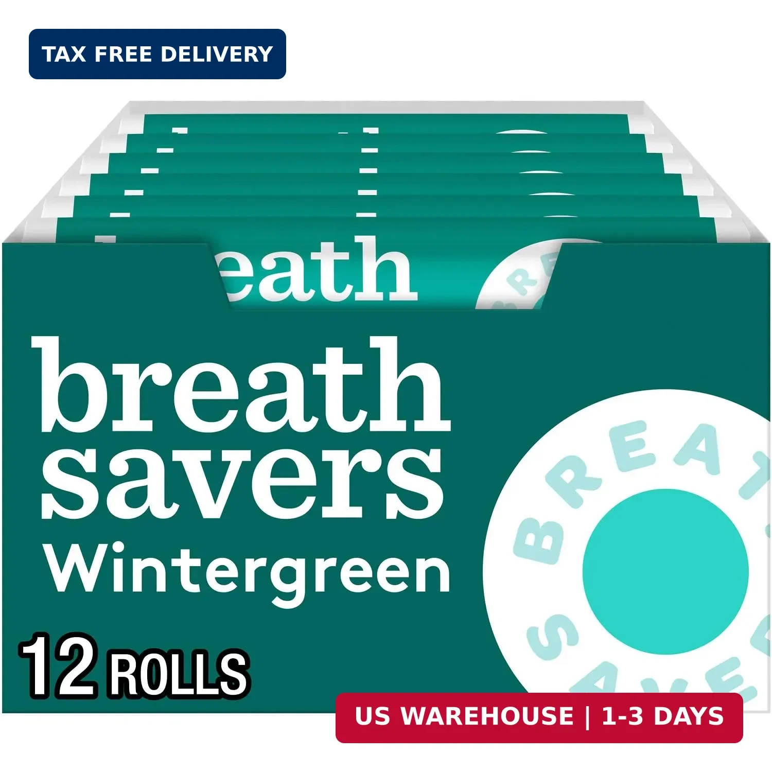 BREATH SAVERS Wintergreen Sugar-Free Mints Rolls, 0.75 oz, 12 ct