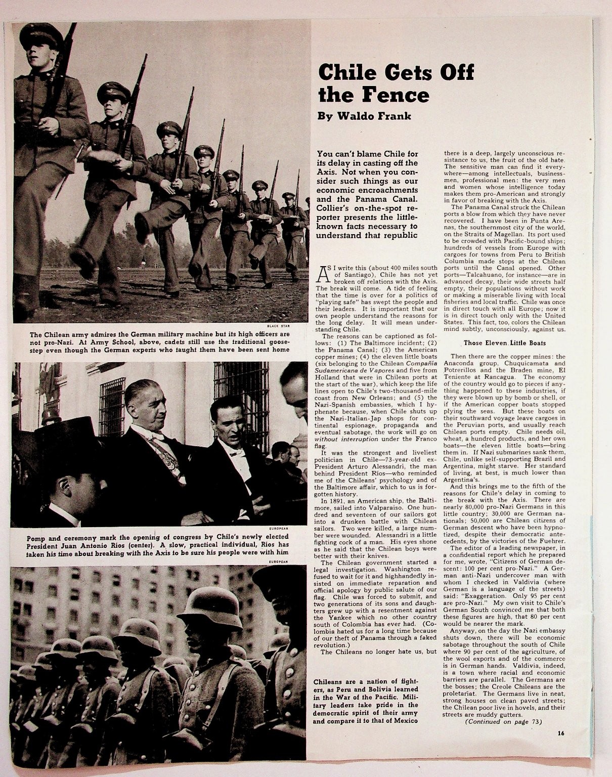 Collier\'s Magazine Article Print Chile Gets Off The Fence 1940s WWII Era Collier\'s Magazine Article Print Chile Gets Off The Fence 1940s WWII Era