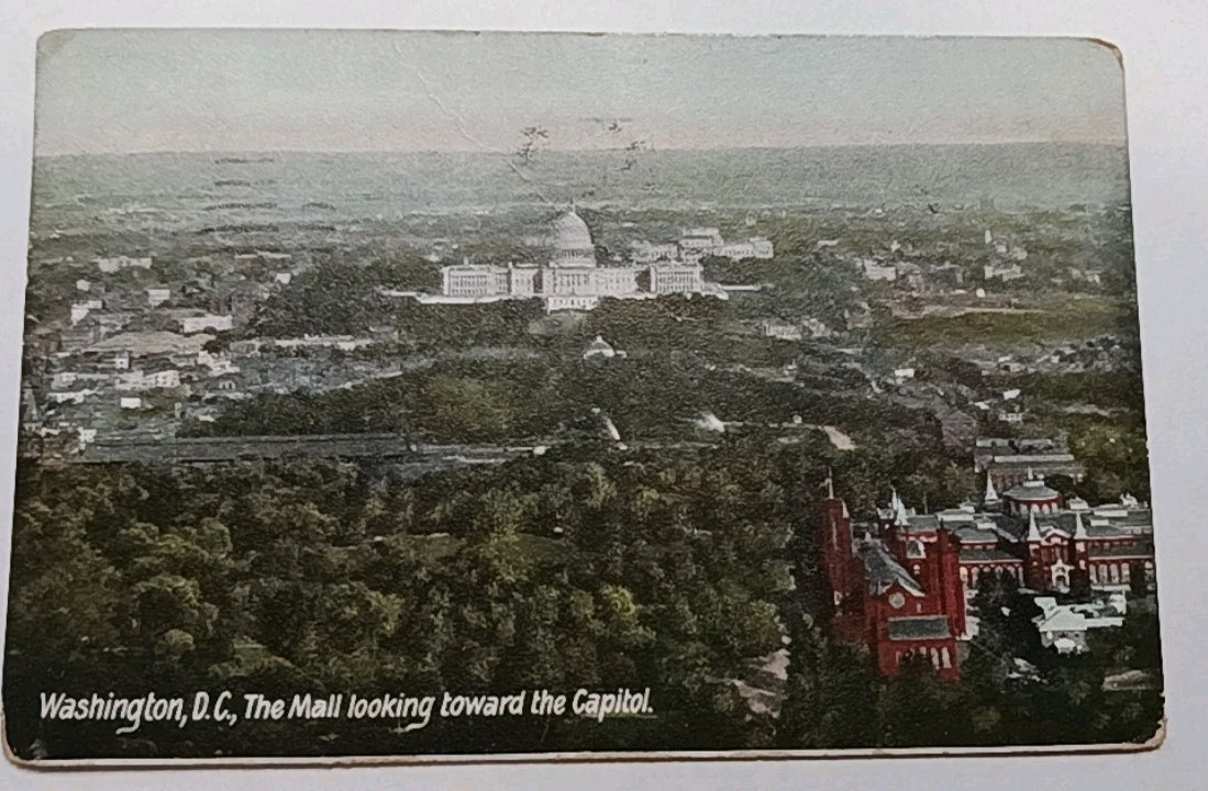 Antique 1909 Washington DC National Mall Capitol Smithsonian Postcard Posted