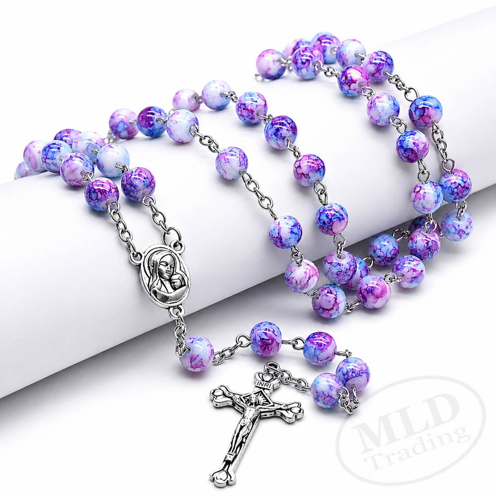 Purple Glass Beads Rosary Necklace – Catholic Holy Center & Crucifix