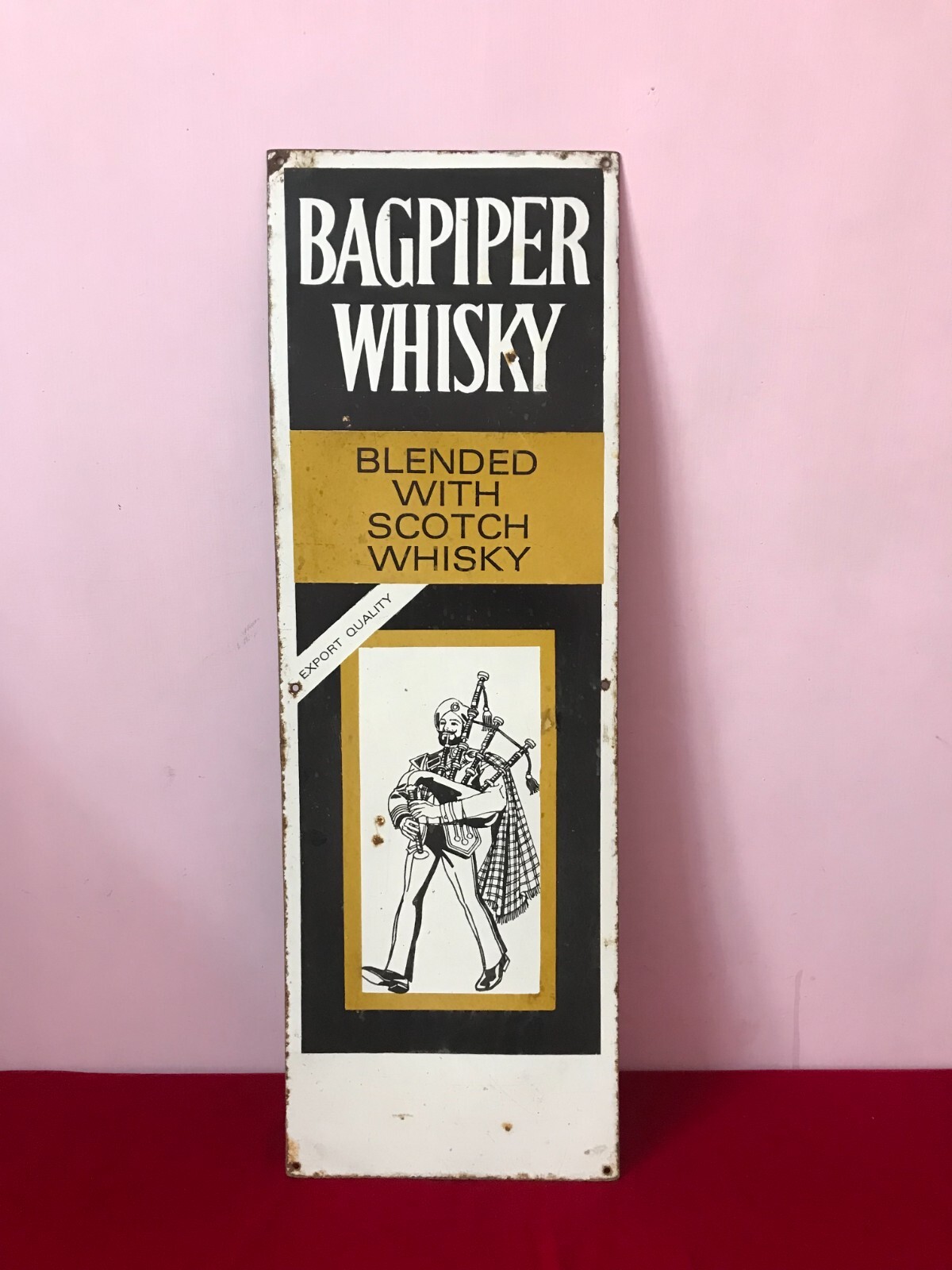 Bagpiper Scotch Whisky Antique Vintage Advt Tin Enamel Porcelain Sign Board D56