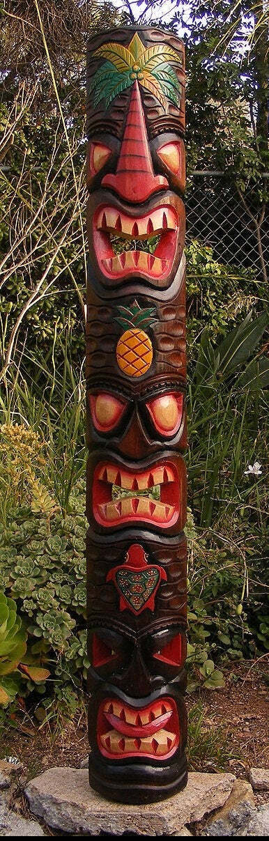 Tiki Totem 3 Face Palm Tree Pineapple Hono Wood Mask Tropical Patio Bar Decor Tiki Totem 3 Face Palm Tree Pineapple Hono Wood Mask Tropical Patio Bar Decor