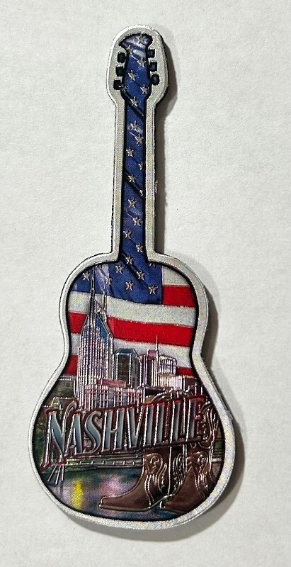 GUITAR NASHVILLE, TN SOUVENIR FUN Magnet Guitar Shape Rubber Downtown RWB Shiny