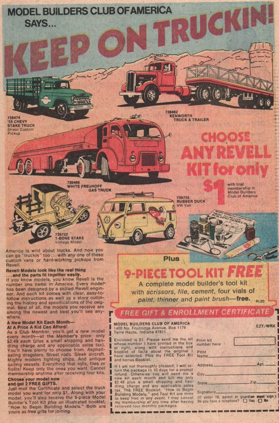 VINTAGE PRINT ADVERTISING TRUCKS VANS MODEL BUILDERS CLUB OF AMERICA REVELL 1977