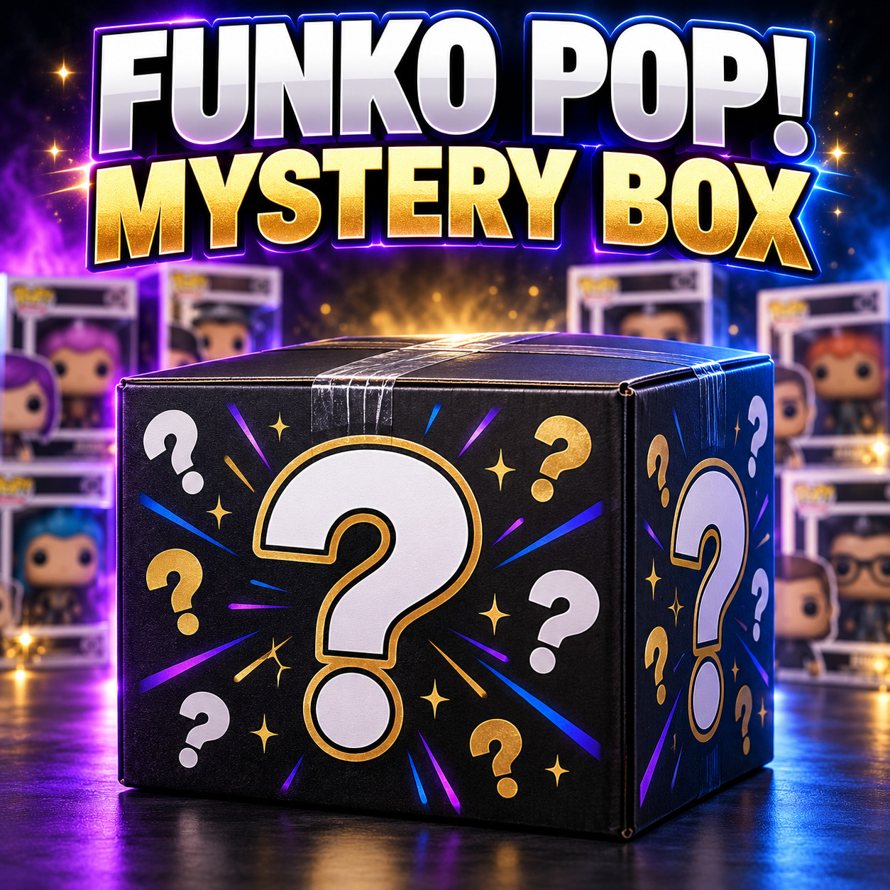 Funko Pop Mystery Box. Pops come with Pop Protector