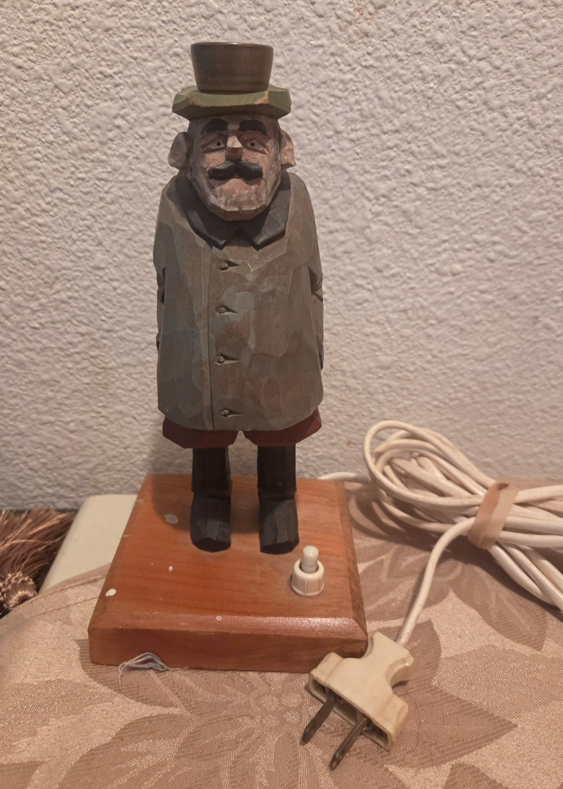 Vintage Folk Art Light Wood Carved Figure Sculpture Rare Handmade
