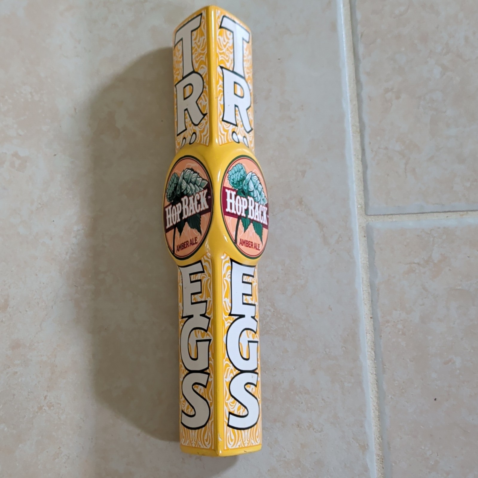 Tröegs Brewing Company three-sided beer tap handle Hop Back Amber Ale