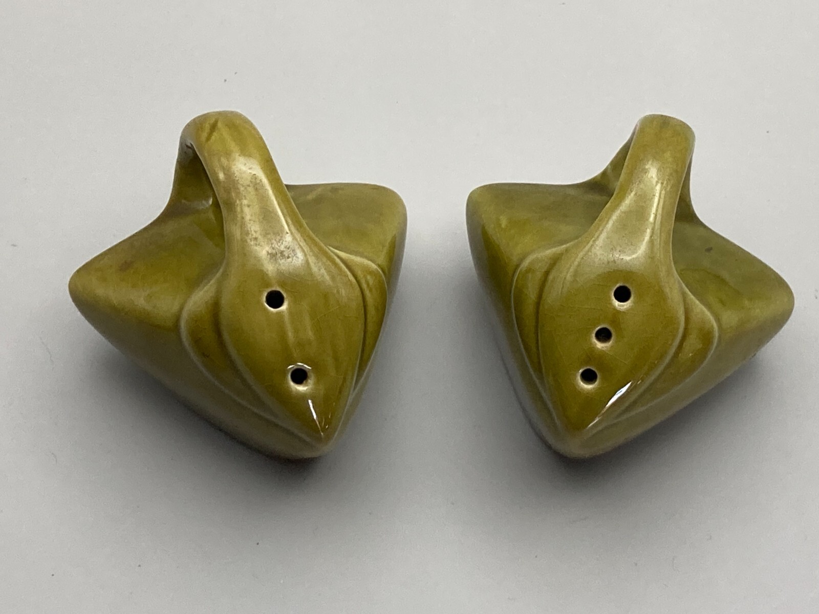 Vintage Green Pottery Salt and Pepper Shakers 