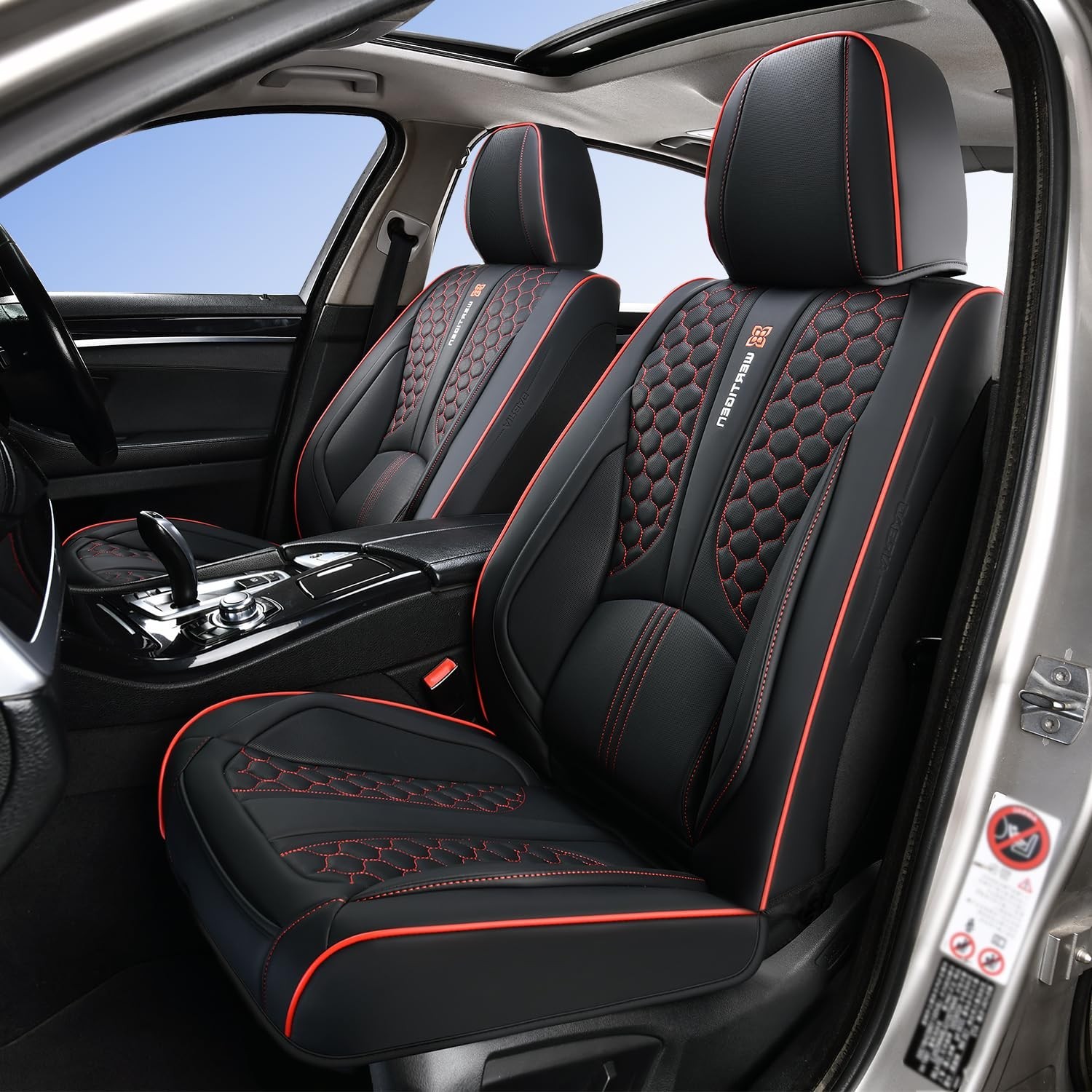 Black and Red Leather Car Seat Cover Set, with Lumbar Support | OEM-Inspired ... Black and Red Leather Car Seat Cover Set, with Lumbar Support | OEM-Inspired ...