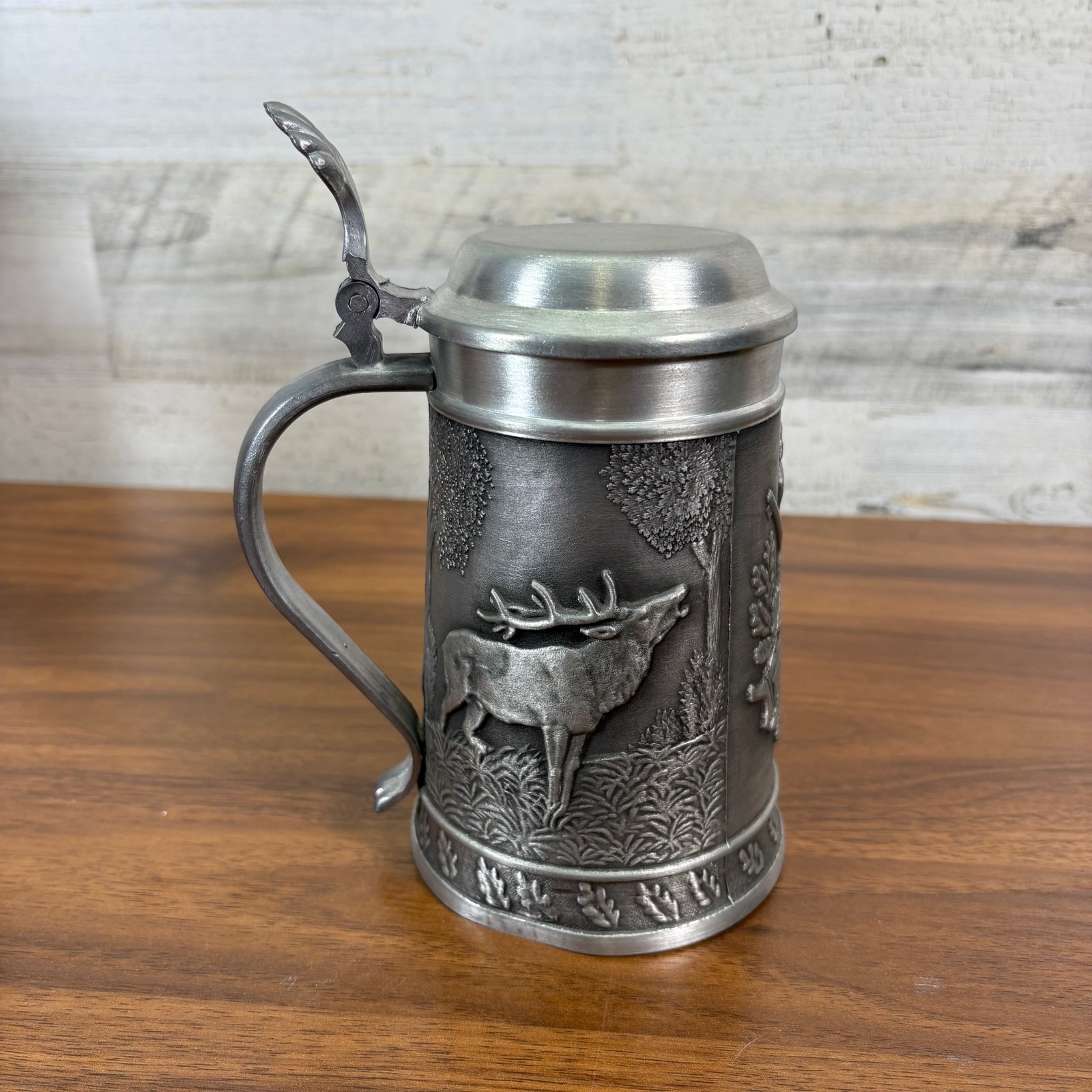 German WMF Zinn/Pewter Lidded Beer Stein 7 German WMF Zinn/Pewter Lidded Beer Stein 7