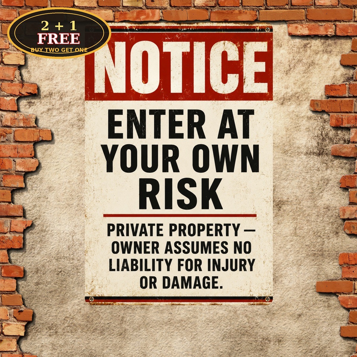 Enter At Your Own Risk Private Property Warning Lawn Gate Metal Sign