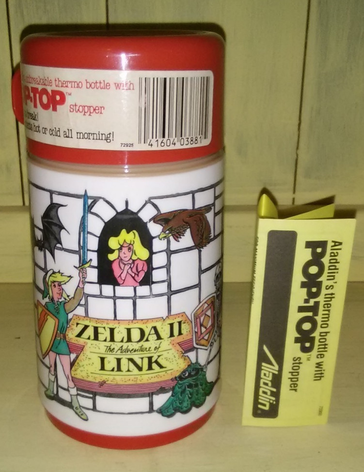 Vintage 1989 Nintendo Zelda II Super Mario Bros 2 Aladdin Thermos NEW Sticker