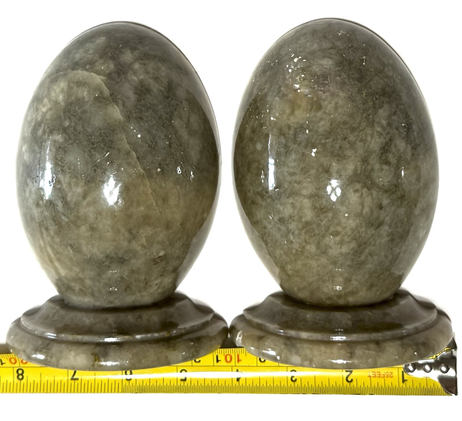 Vintage Ducceschi Volterra Green Alabaster Egg Shaped Bookends Italy Made Pair