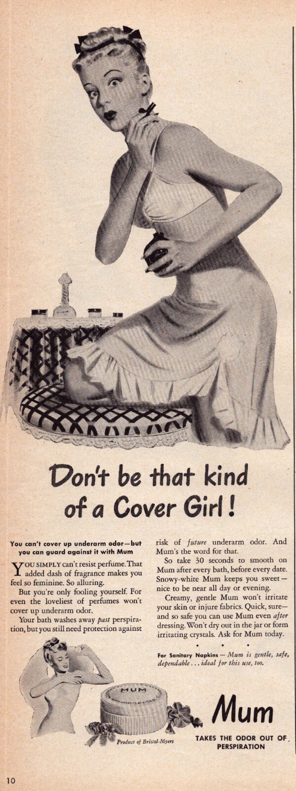 1946 Mum Deodorant by Bristol Myers Vintage Print Ad 5x14\
