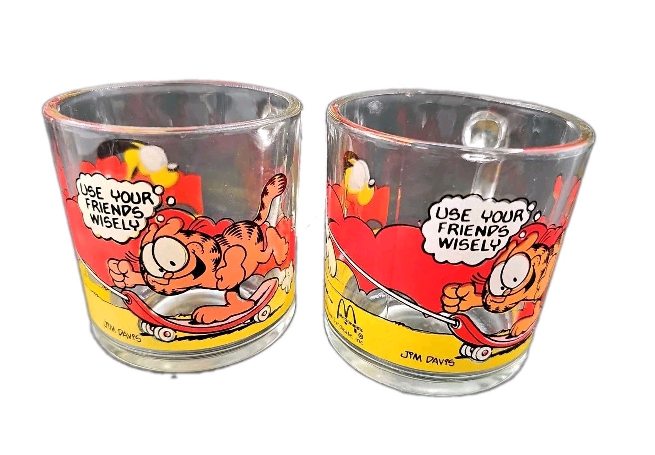 McDonald’s Garfield Glass Coffee Cup Mug by Jim Davis L Vintage 1978 Lot Of 2