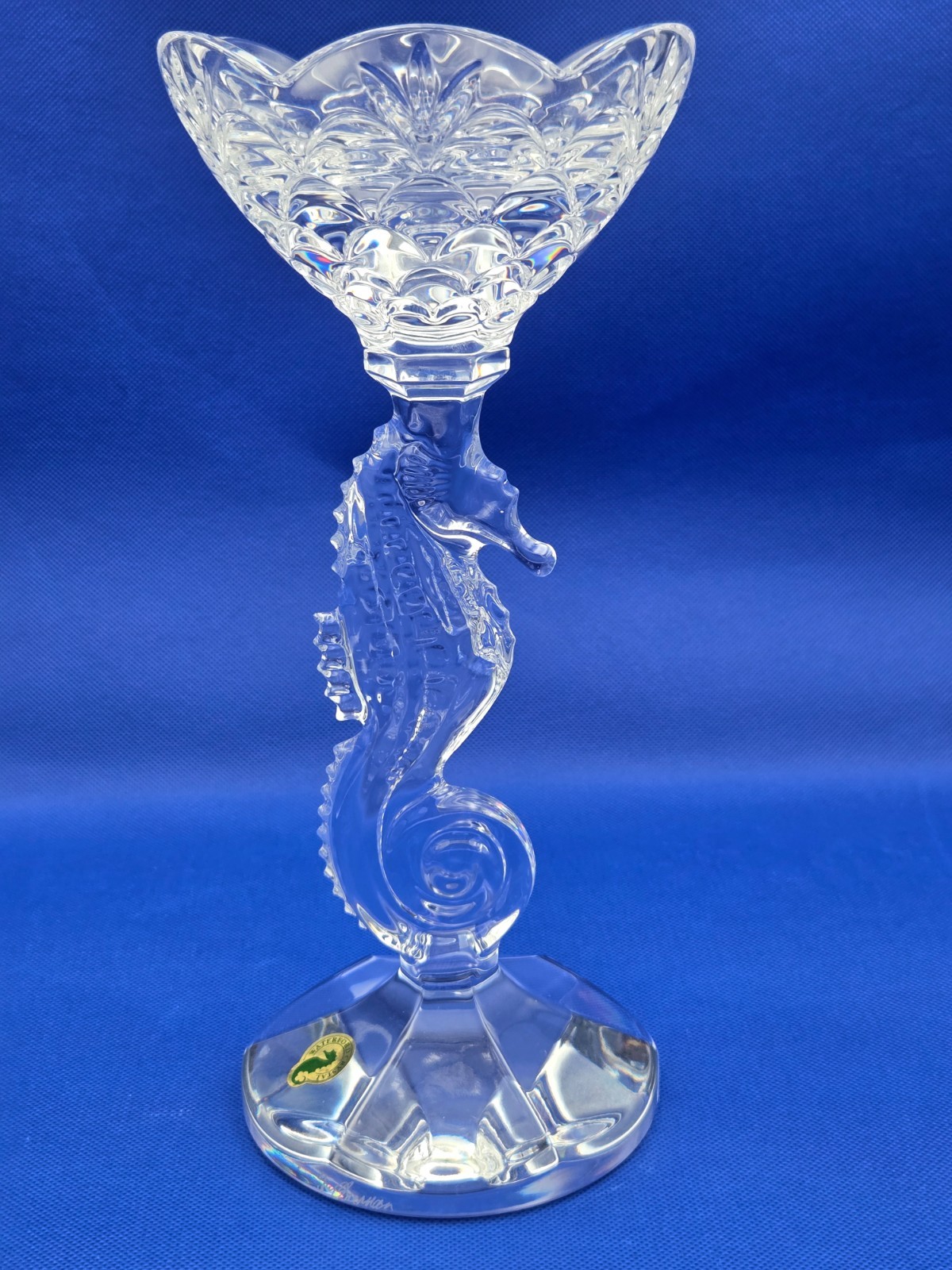 WATERFORD CRYSTAL SEAHORSE PILLAR CANDLESTICK 11 1/4\