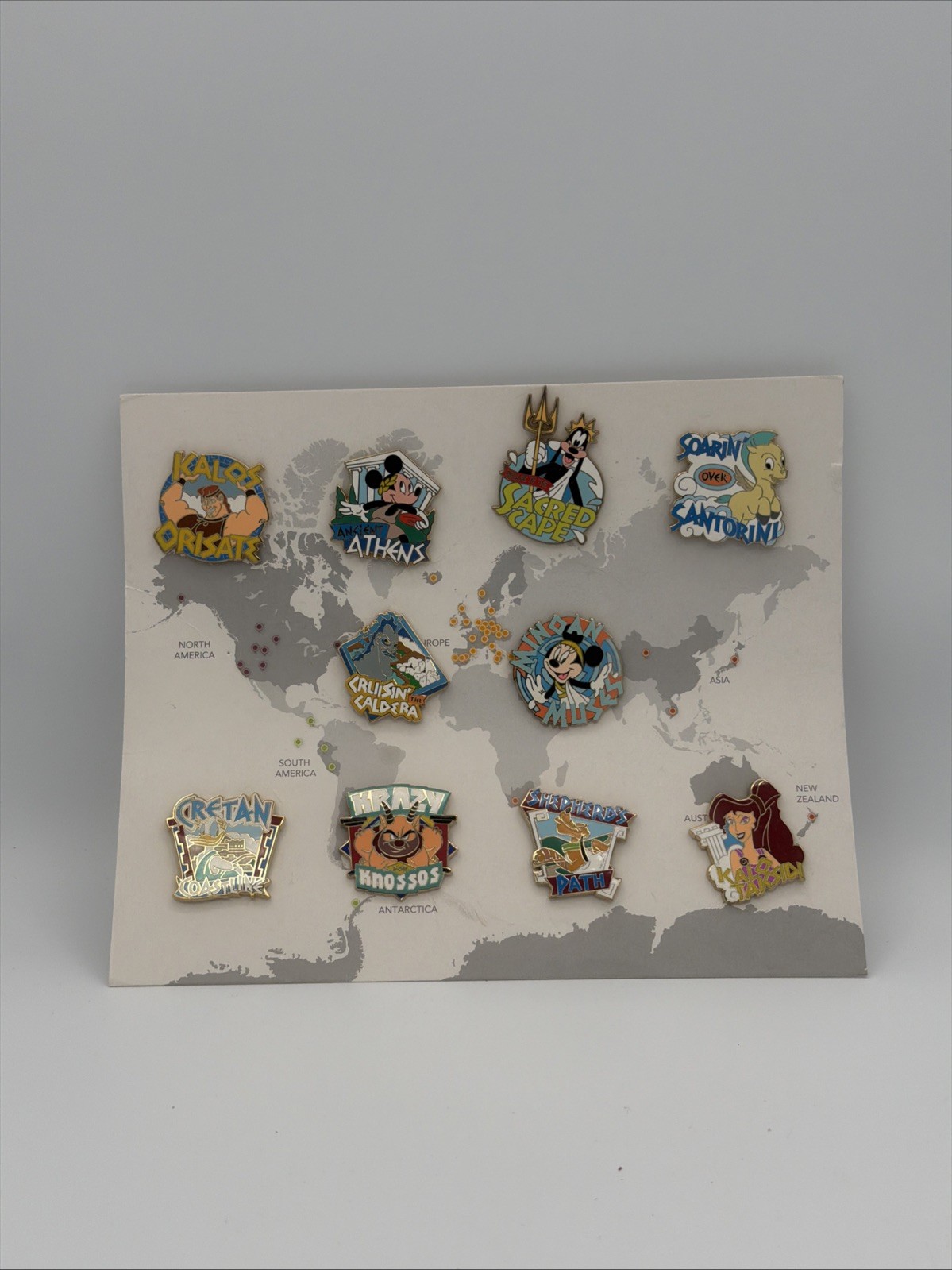 Complete 10-Pin Set Adventures by Disney GREECE New on Card RARE Complete 10-Pin Set Adventures by Disney GREECE New on Card RARE