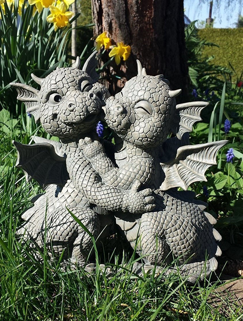 Fiery Romance Hatchling Dragon Lovers Garden Statue Faux Stone Resin Finish 10\
