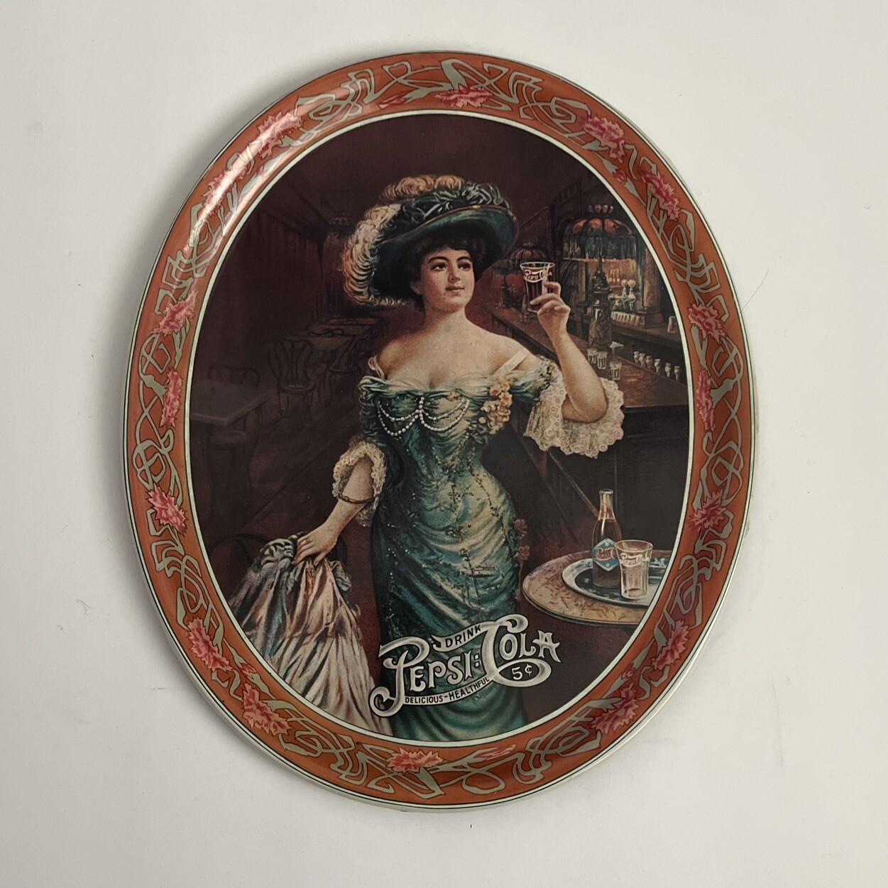 Vintage 1970’s Pepsi Cola Soda Victorian Woman Advertising Tin Tray Collectible