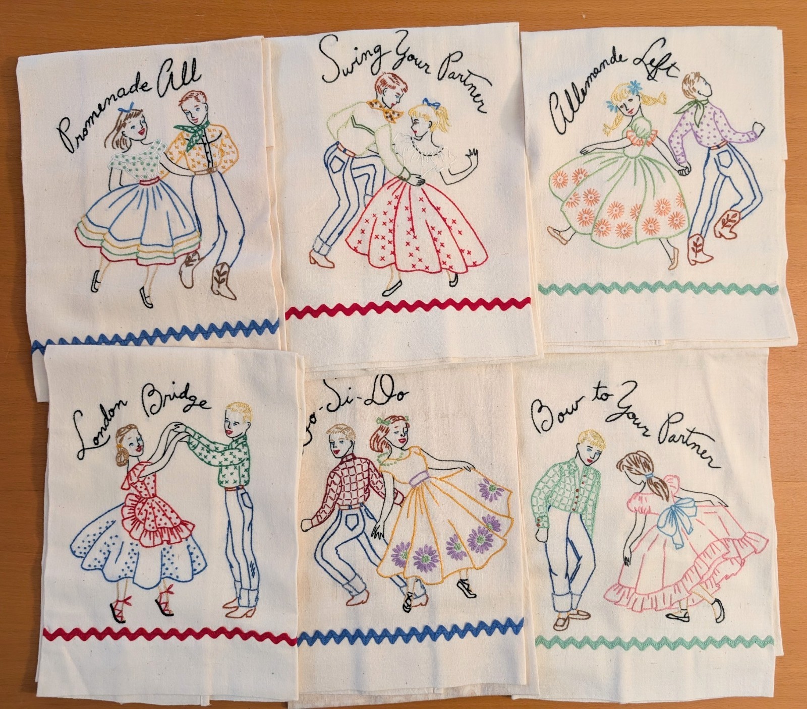 Vintage Hand Embroidered Feed Sack Tea Towels Set of 6 plus matching apron Vintage Hand Embroidered Feed Sack Tea Towels Set of 6 plus matching apron