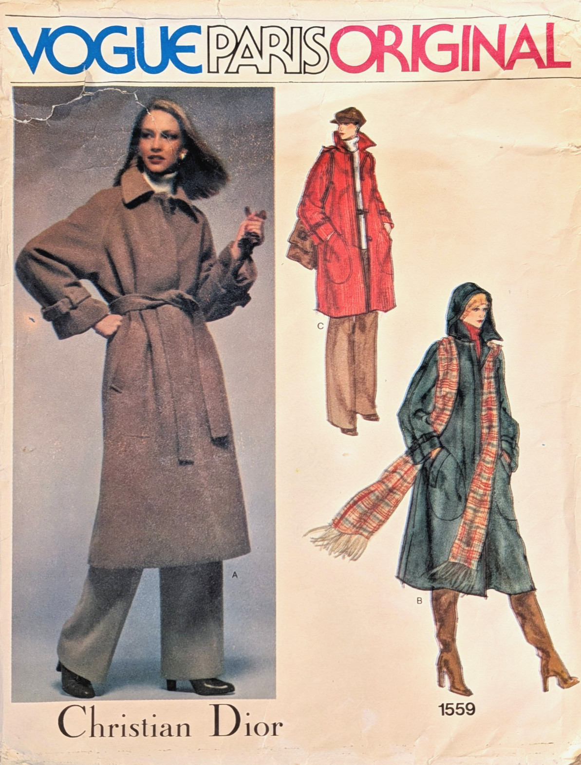FF Vtg Christian Dior VOGUE PARIS ORIGINAL Women\'s Coat Pattern SZ 12*B 34